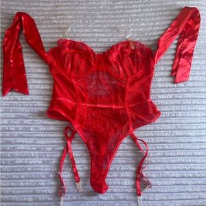 ❤️Red Lace & Satin Garter Bodysuit Lingerie – Never Worn –XLarge